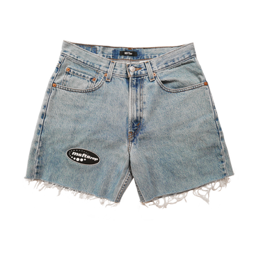 Reworked Vintage Denim Shorts Patch Logo, Indigo